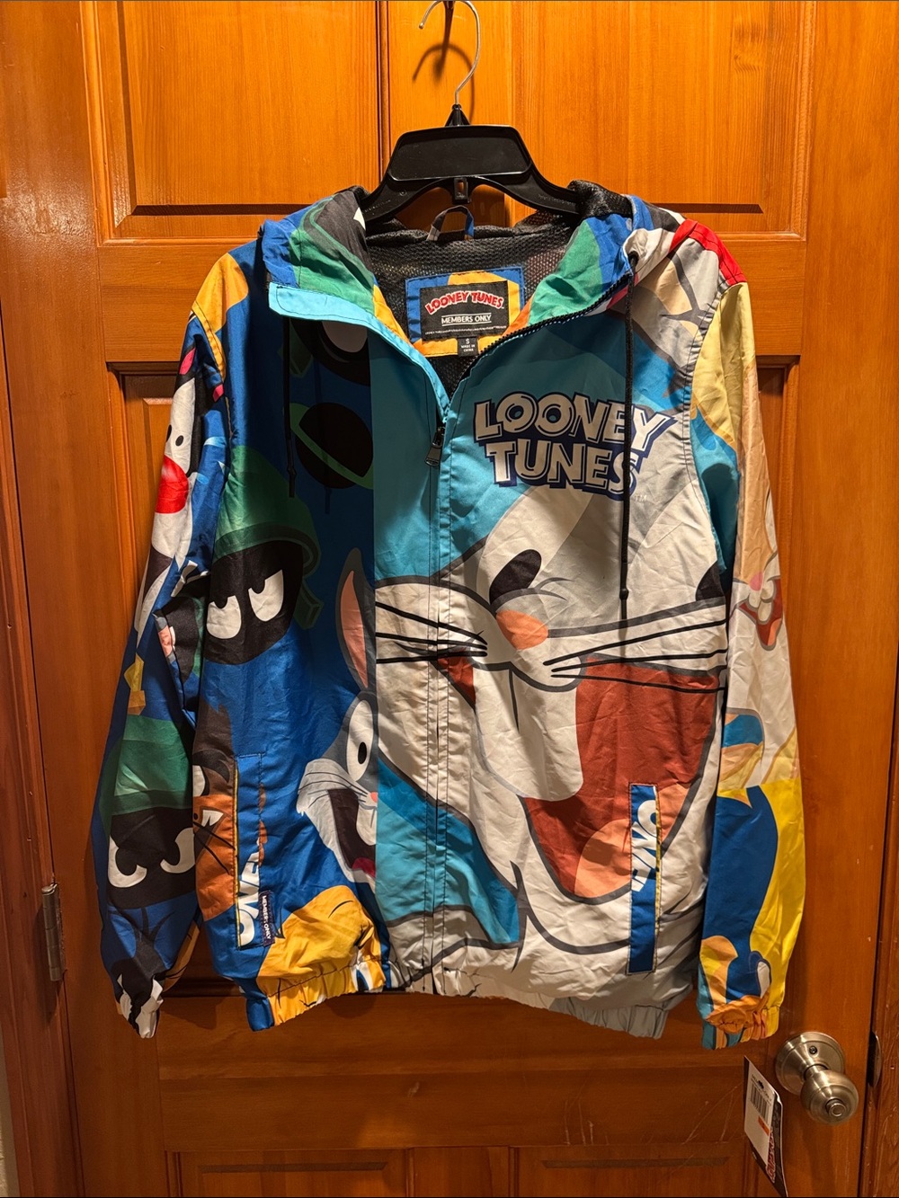 NWT Looney Tunes Colorblock Mens' Hooded Windbreaker Jacket Deadstock Size Small